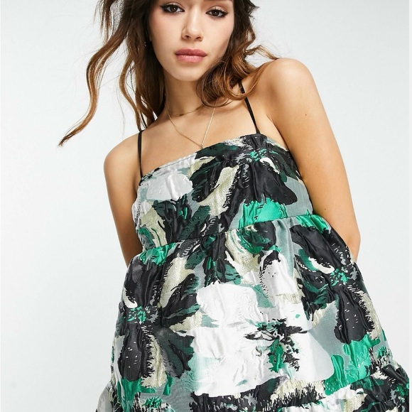 NWT ASOS EDITION tiered cami midi dress in abstract floral jacquard - Size 2 - Picture 2 of 4